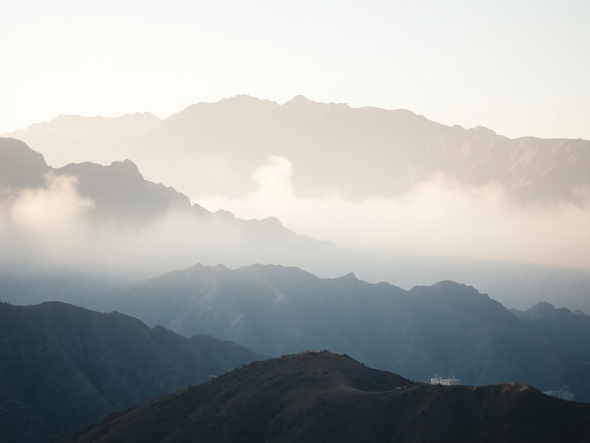 Misty mountain ridges near Makkah in morning light